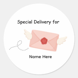 Special Delivery For Custom Name Flying Envelope Classic Round Sticker