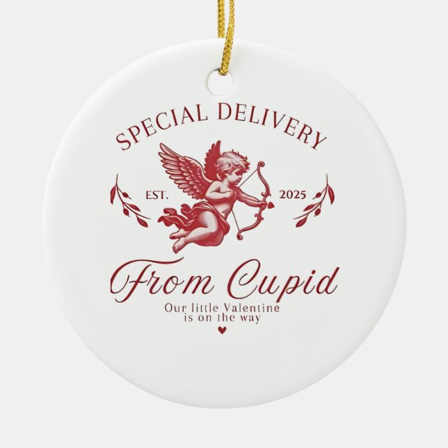 Special Delivery from Cupid Valentine Pregnant Mum Ceramic Ornament (Front)