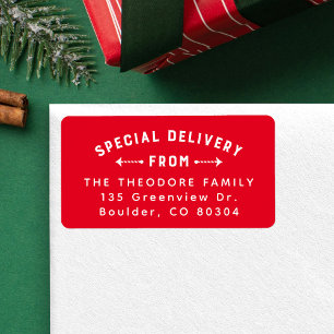 Special delivery from red holiday return address label