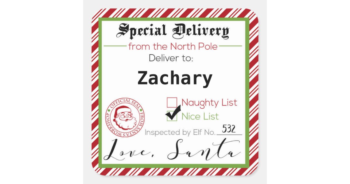 Special Delivery from Santa Gift Tag Stickers | Zazzle.com.au