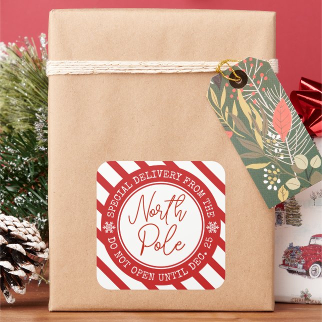 Special Delivery From Santa North Pole Christmas Square Sticker (Holiday)