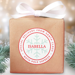 Special Delivery from Santa North Pole Kid Name Classic Round Sticker