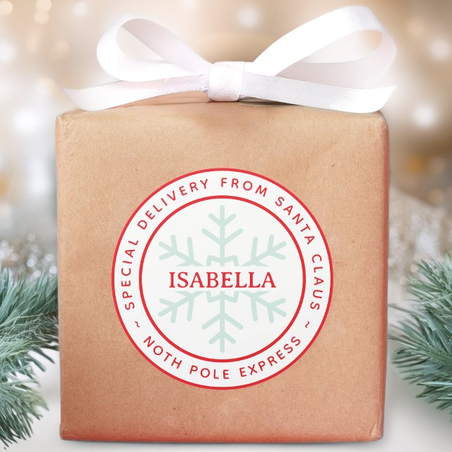 Special Delivery from Santa North Pole Kid Name Classic Round Sticker (Creator Uploaded)