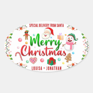 Special Delivery From Santa Red Christmas Oval Sticker