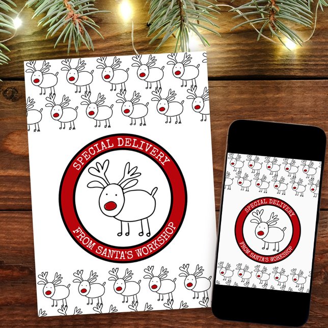 Special Delivery from Santas Workshop Personalised Holiday Card (Christmas Card from Santa. Buy professionally printed or as a printable digital download.)