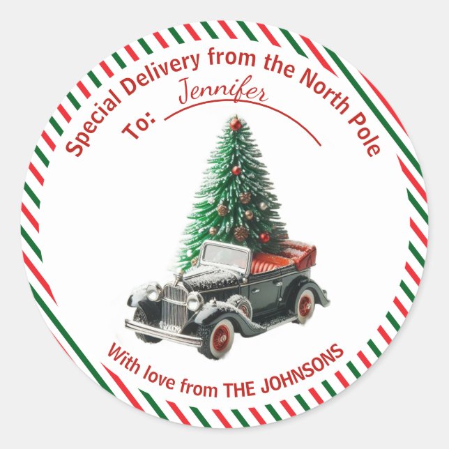 Special Delivery from the North Pole  Classic Round Sticker (Front)