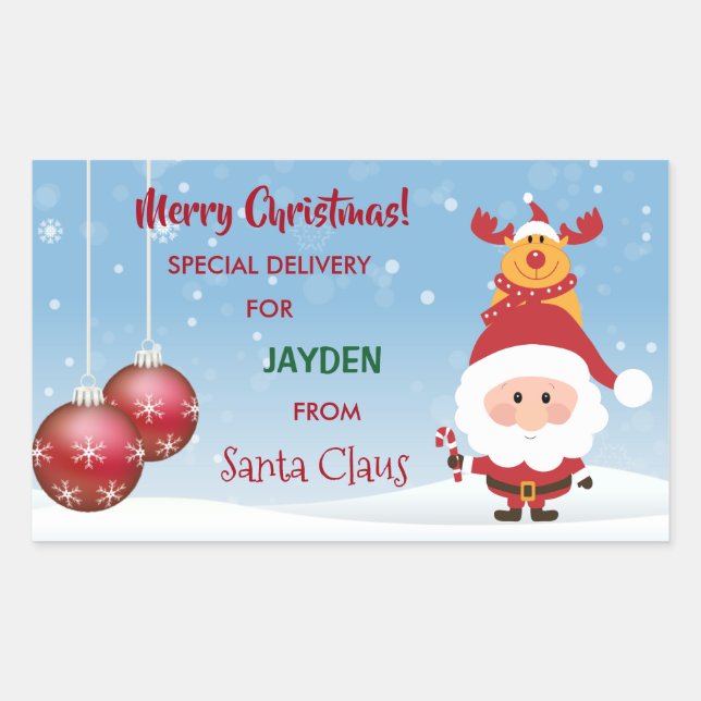 Special Delivery Gift From Santa Claus, Rudolph Rectangular Sticker (Front)