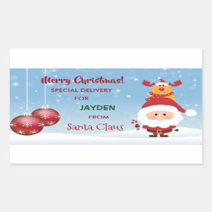 Special Delivery Gift From Santa Claus, Rudolph Rectangular Sticker