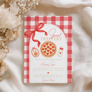 Special Delivery Heart Pizza Baby Shower Invitation