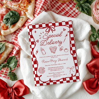 Special Delivery Italian Pizza Red Baby Shower Invitation