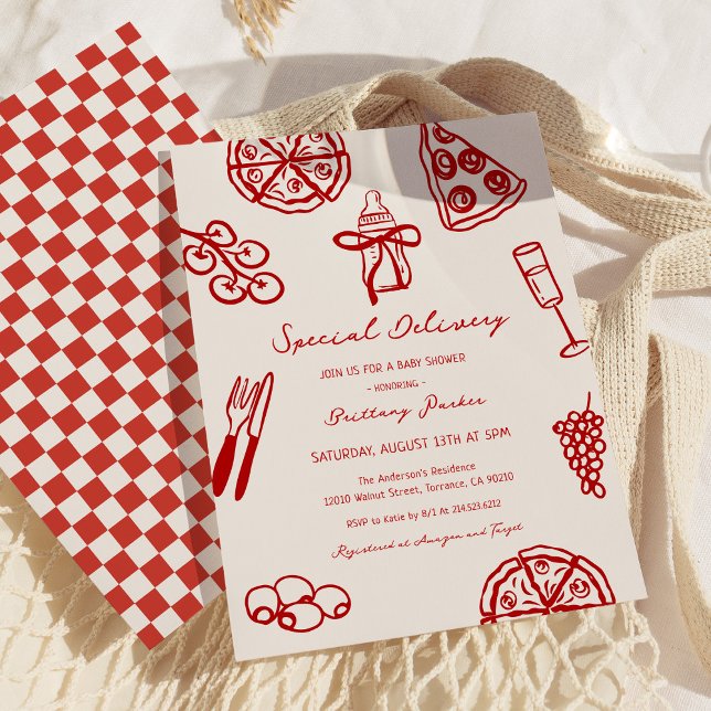 Special Delivery Italian Pizza Themed Baby Shower Invitation (Creator Uploaded)