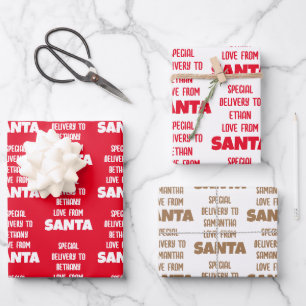 Special Delivery Name From Santa Red Gold White Wrapping Paper Sheet