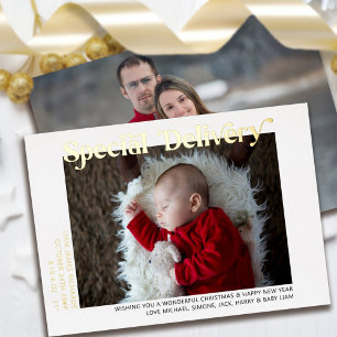 Special Delivery New Baby Christmas Photo Gold Foil Holiday Card