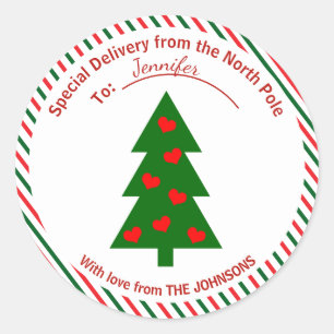 Special Delivery North Pole Christmas Tree Classic Round Sticker