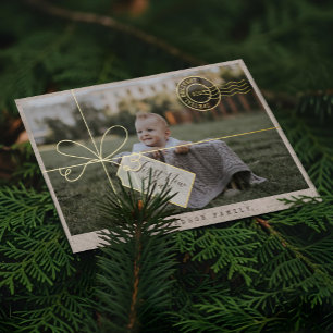 Special Delivery Parcel First New Year Baby Photo Foil Holiday Card