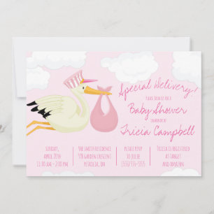 Special Delivery!  Pink Stork Baby Shower Invitation