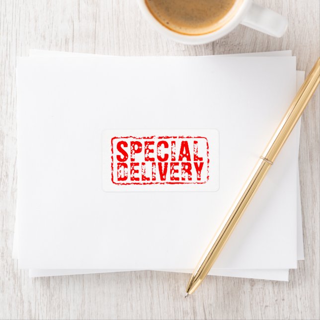 Special Delivery red rubber postal stamp labels (Insitu)