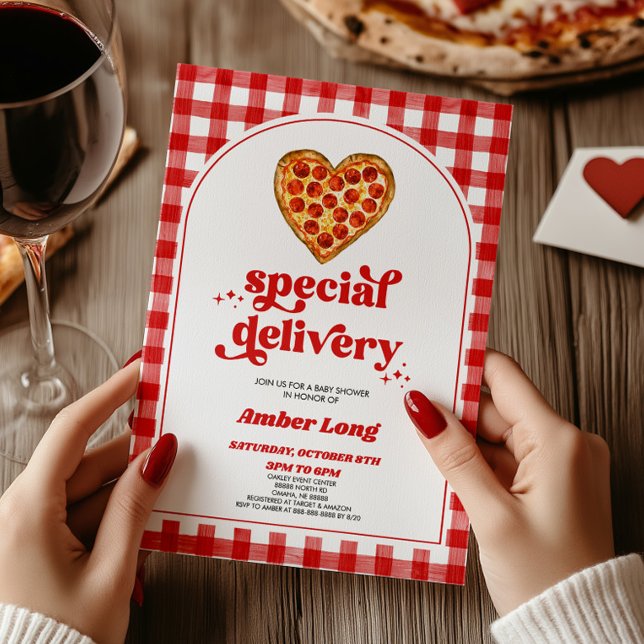 Special Delivery Retro Heart Pizza Baby Shower Invitation (Creator Uploaded)
