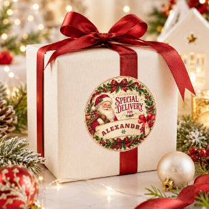 Special Delivery Santa Christmas Custom Name Classic Round Sticker