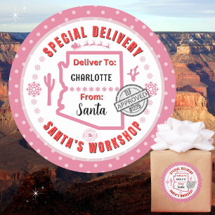 Special Delivery Santa to Child in Arizona Pink Classic Round Sticker