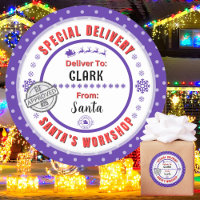 Special Delivery Santa to Child Purple Gift Label