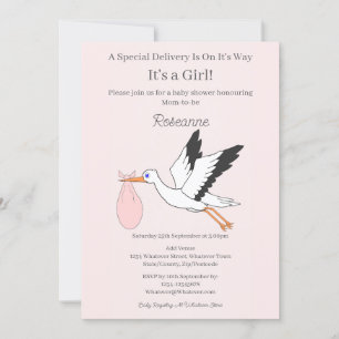 Special Delivery Stork Baby Girl Baby Shower Invitation
