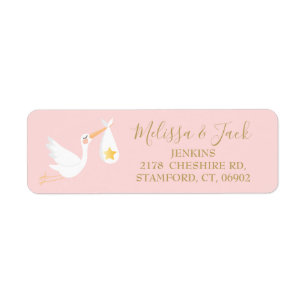 Special Delivery Stork Baby Pink Return Address Label