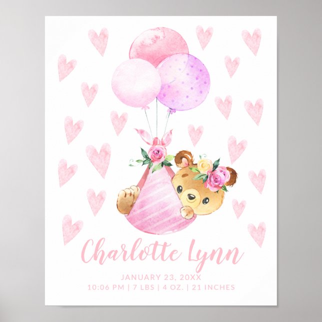 Special Delivery Stork Bear Baby Stats Poster (Front)