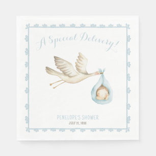 Special Delivery Stork Blue Baby Boy Baby Shower Napkin