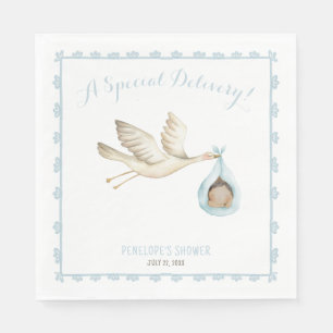 Special Delivery Stork Blue Baby Boy Baby Shower Napkin