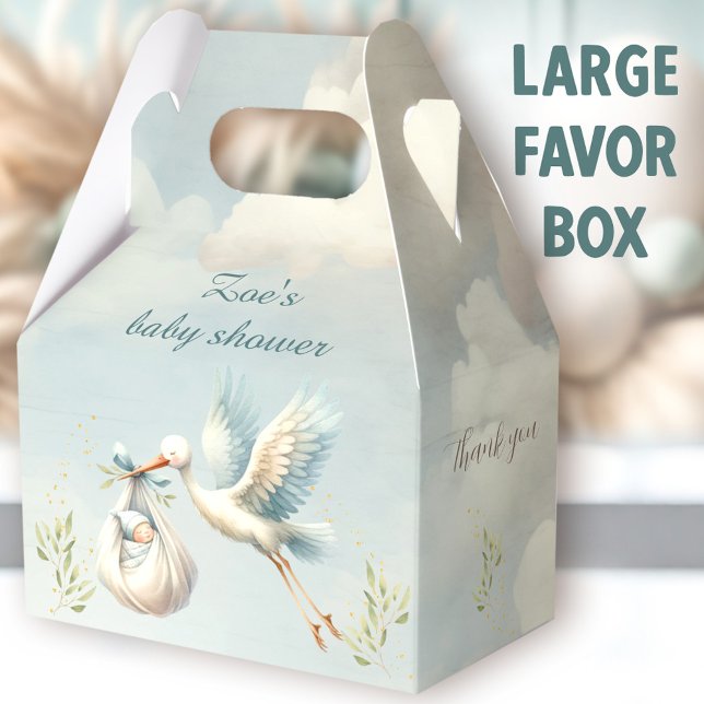 Special Delivery Stork Boy Baby Shower Large Favour Box (Special Delivery Stork Large Favor Boxes - You can choose from 3 sizes of these gable favor boxes.)