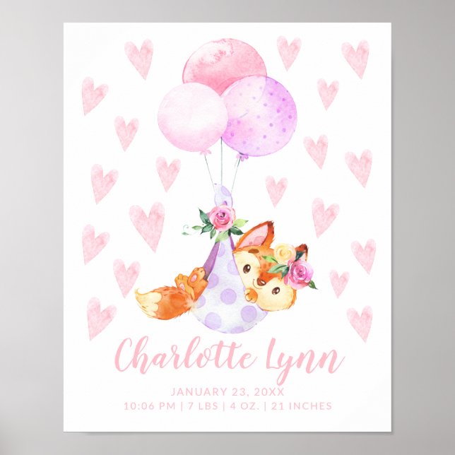 Special Delivery Stork Fox Baby Stats Poster (Front)