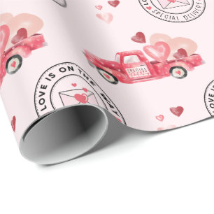 Special Delivery Valentine Hearts Watercolor Truck Wrapping Paper