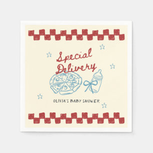 Special Delivery Vintage Pizza Baby Shower Napkin