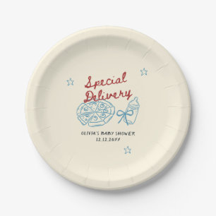 Special Delivery Vintage Pizza Baby Shower Paper Plate