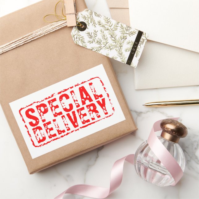Special Delivery vintage red rubber stamp stickers (Gifting)