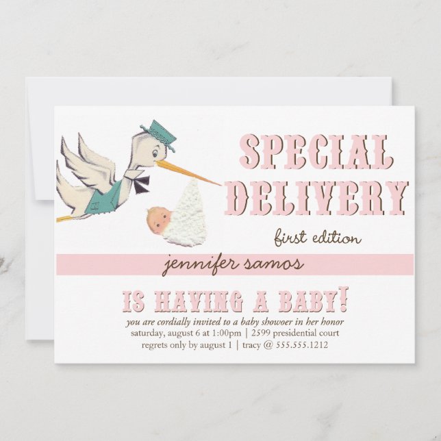 Special Delivery - Vintage Stork Invitation (Front)