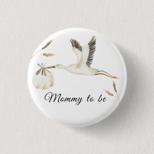 Special Delivery Watercolor Stork Mummy to be 3 Cm Round Badge