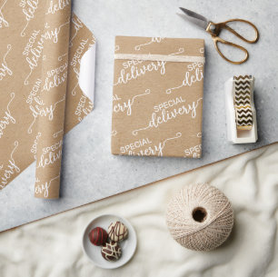 Special Delivery Word Art Faux Rustic Brown Kraft Wrapping Paper