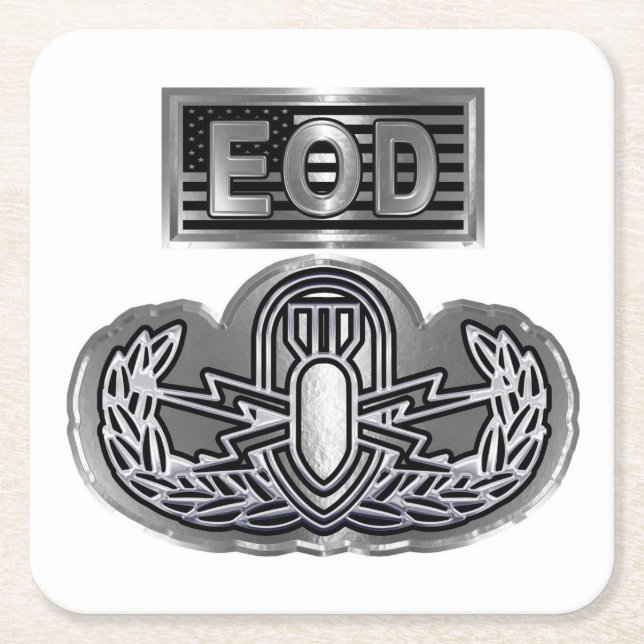 Special Design “EOD Badge and EOD Flag” Square Paper Coaster (Front)