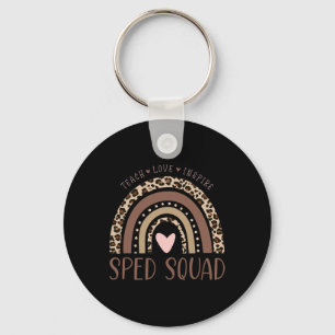 Special Education Sped Sped Squad Leopard Rainbow Key Ring