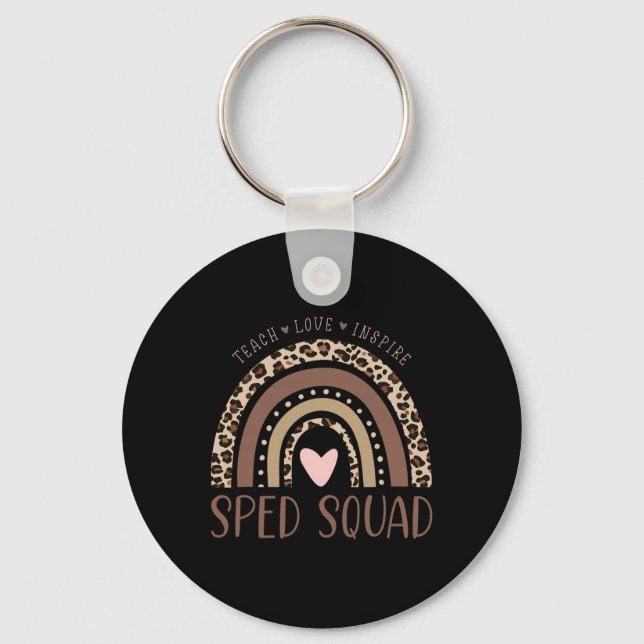 Special Education Sped Sped Squad Leopard Rainbow  Key Ring (Front)