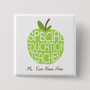 Special Education Teacher Green Apple Button