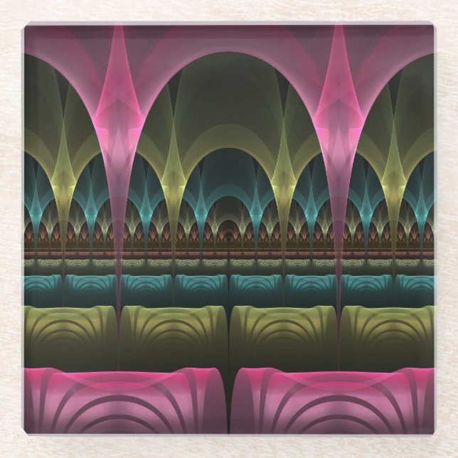 Special Fantasy Pattern Abstract Colourful Fractal Glass Coaster (Front)
