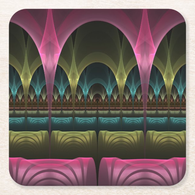 Special Fantasy Pattern Abstract Colourful Fractal Square Paper Coaster (Front)