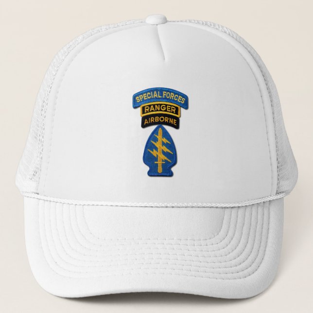 Special Forces Green Berets SF SOF SFG veterans Trucker Hat (Front)