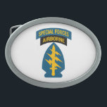 Special Forces insignia Airborne Tab Belt Buckle<br><div class="desc">United States Army Special Forces shoulder sleeve insignia. Blue Army Special Forces Spear Head & Airborne Tab.</div>