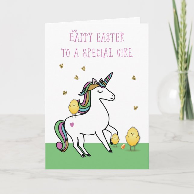 Special Girl Unicorn Easter Wishes with Chicks Card (Front)