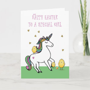 Special Girl Unicorn Easter Wishes with Chicks Card