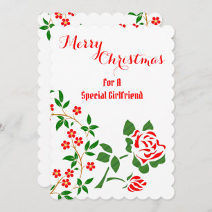 Special Girlfriend Merry Christmas Red Rose Flora Holiday Card